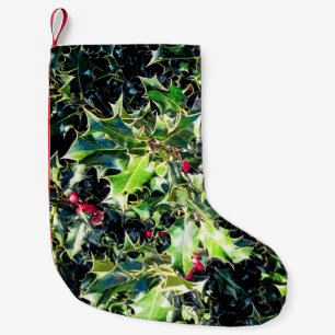 Holly and red berries small christmas stocking
