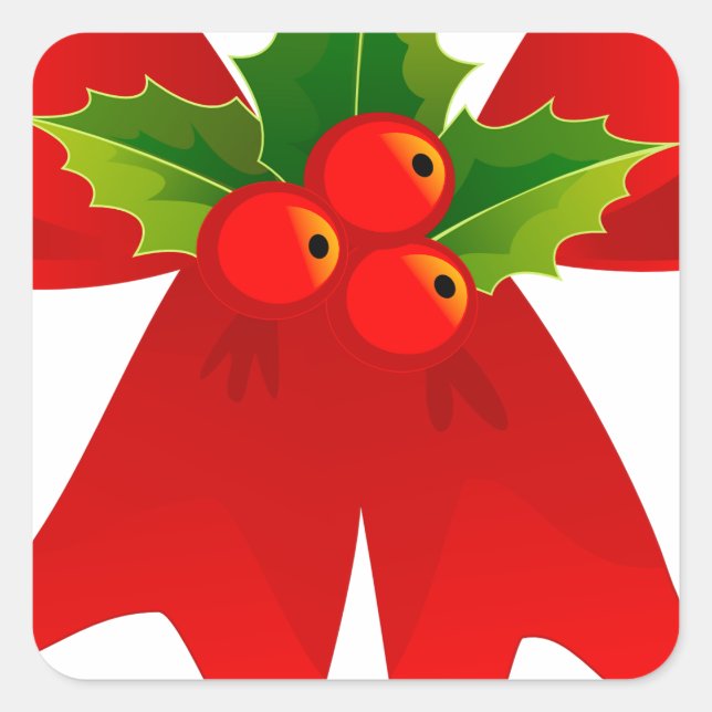 Holly and Red Bow Square Sticker (Front)