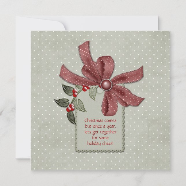 Holly and Red Ribbons Office Christmas Party Invit Invitation (Front)