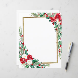 Holly and roses Christmas stationery paper