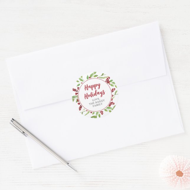 Holly and Watercolor Greenery Holiday Stickers (Envelope)