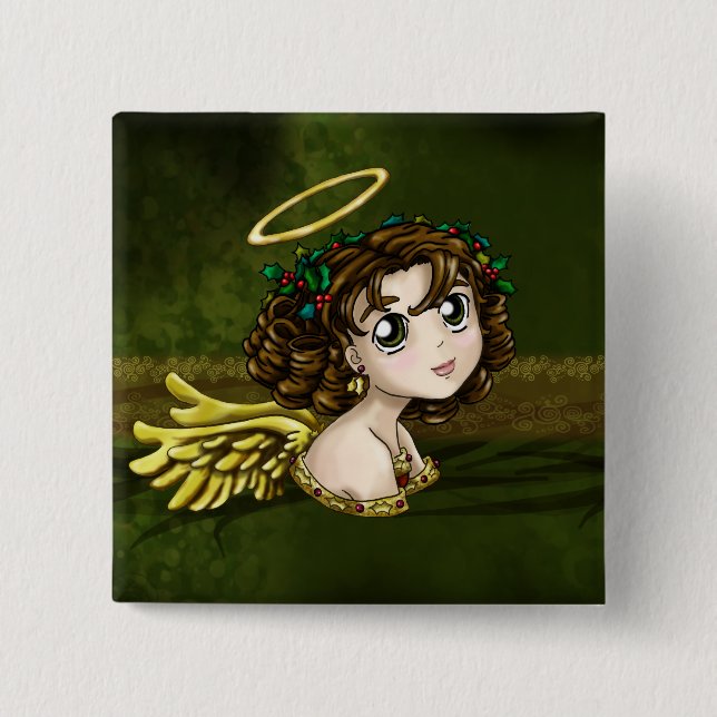 Holly Angel 2 Inch Square Button (Front)