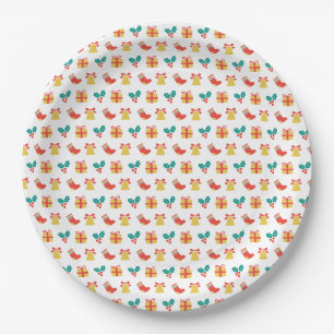 Holly Bell Stocking Red White Green Gold Christmas Paper Plate