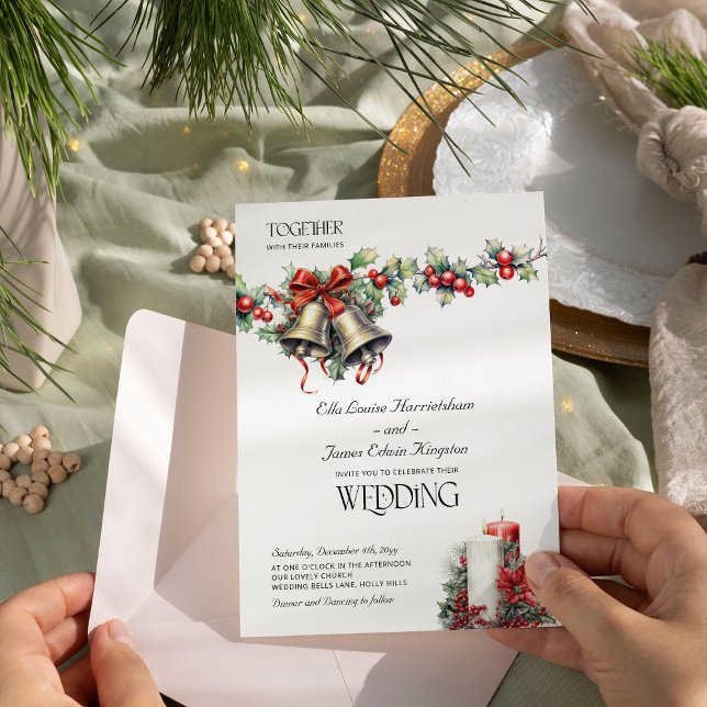 Holly Bells Red Berries Winter Wedding Invitation (Wedding Invitation from the Holly Bells Wedding Invitation collection by Darling & May)