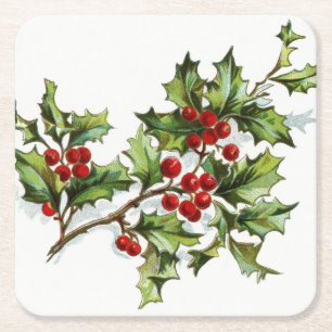 Holly Berries 001 Square Paper Coaster