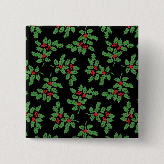 Holly Berries 2 Inch Square Button (Front)