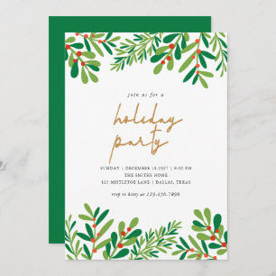 Holly Berries and Ferns Christmas Party Invitation