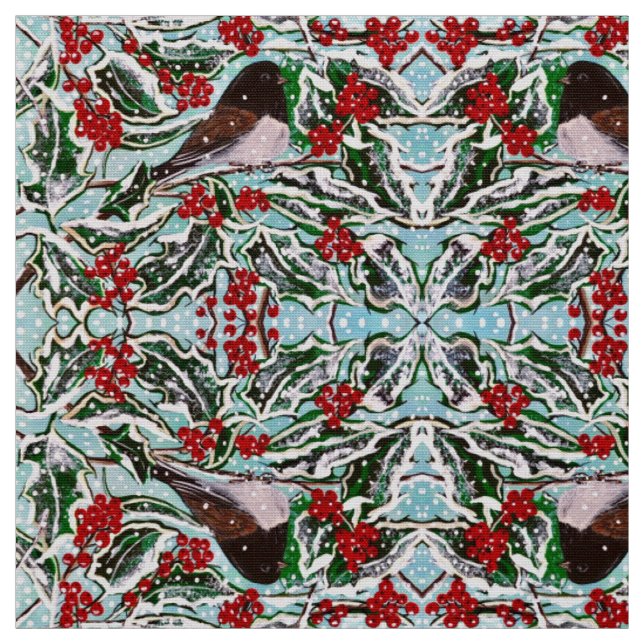 Holly Berries and Junco's Fabric (Swatch)
