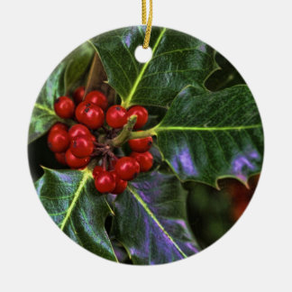 Holly Berries and Leaves Ceramic Ornament