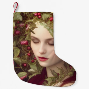 Holly Berries Beautiful Woman  Small Christmas Stocking