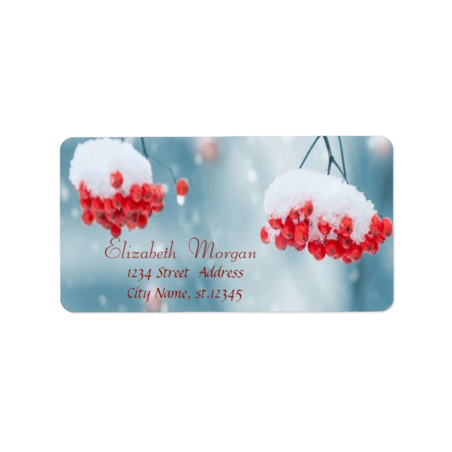 Holly Berries,Branches,Snow Holiday Label (Front)