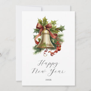 Holly Berries Christmas Bell Happy New Year Card