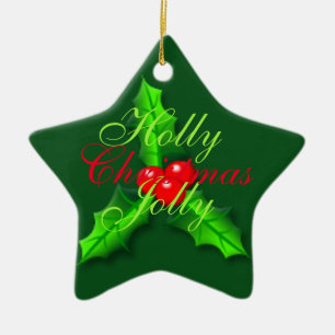 Holly berries Christmas Ceramic Ornament