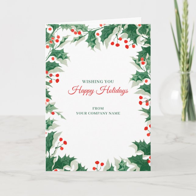 Holly Berries Christmas Clients Customer Employees Holiday Card (Front)