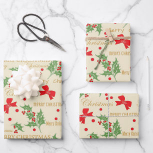 Holly Berries Christmas Decoration Wrapping Paper Sheet