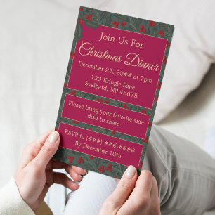 Holly Berries Christmas Invitation
