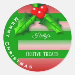 Holly berries Christmas label