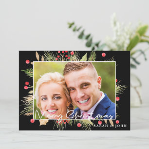 Holly Berries Christmas Photo Holiday Card