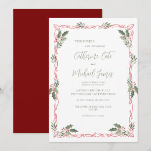 Holly Berries Christmas Theme Wedding Invitation