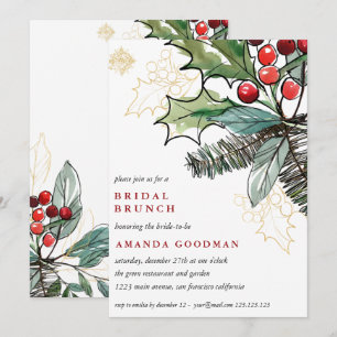 Holly Berries Christmas Wedding Bridal Brunch Invitation