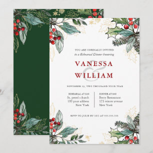 Holly Berries Christmas Wedding  Rehearsal Dinner Invitation