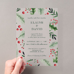 Holly Berries Christmas Winter Wedding Acrylic Invitations