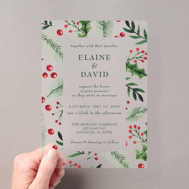 Holly Berries Christmas Winter Wedding Acrylic Invitations (Insitu (Handheld))