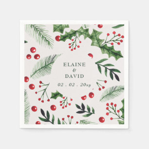 Holly Berries Christmas Winter Wedding Napkin