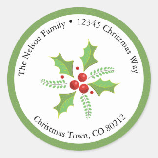 Holly Berries Circular Return Address Sticker