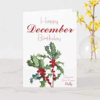Holly Berries December Birthday Card