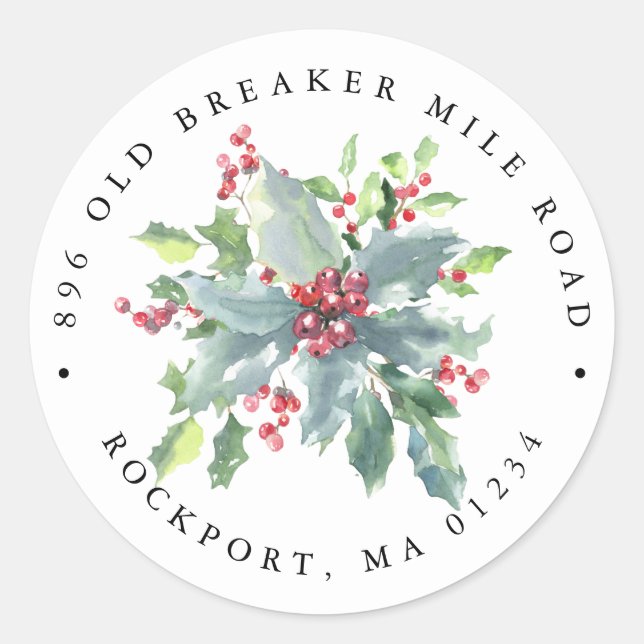Holly Berries Elegant Return Address Label (Front)