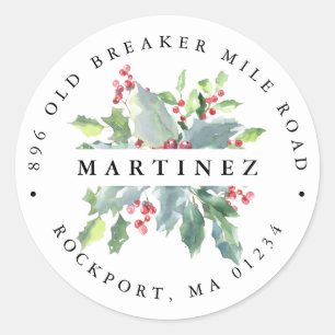 Holly Berries Elegant Return Address Label