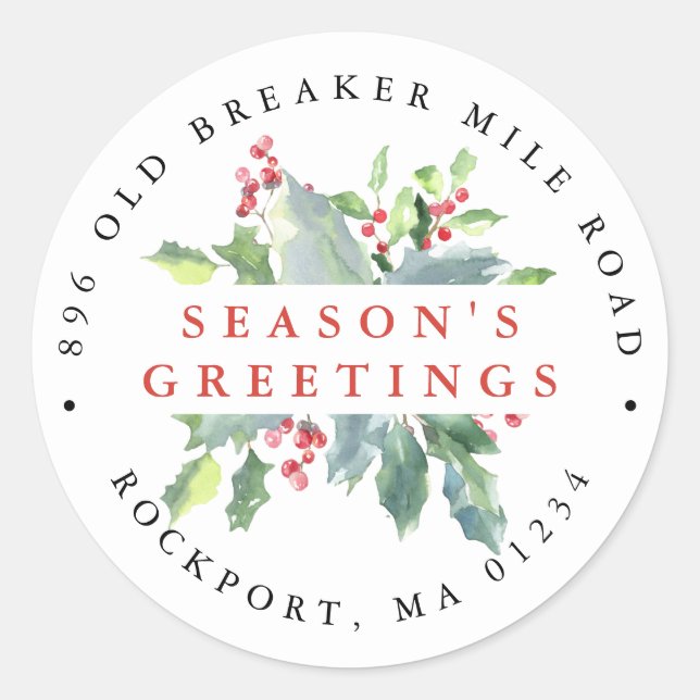 Holly Berries Elegant Return Address Label (Front)
