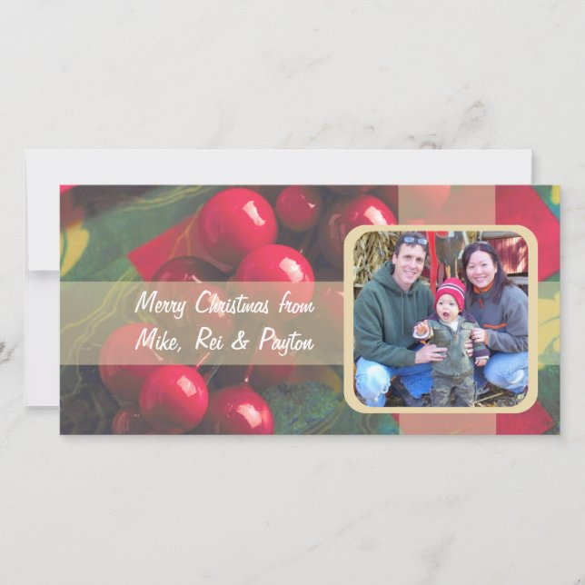 Holly Berries Et Ribbon Family Carte photo (Devant)