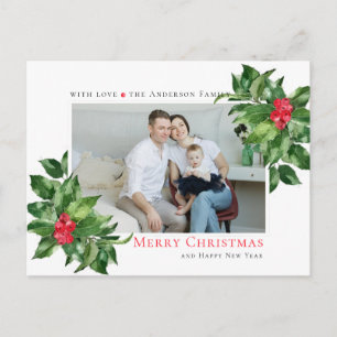 Holly Berries Frame Christmas Personalized Photo Postcard