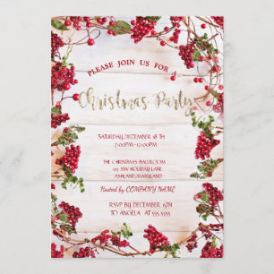 Holly Berries Frame Company Christmas Invitation