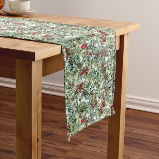 Holly, Berries, Mistletoe, Pine, Pine Cones Long Table Runner (In Situ)