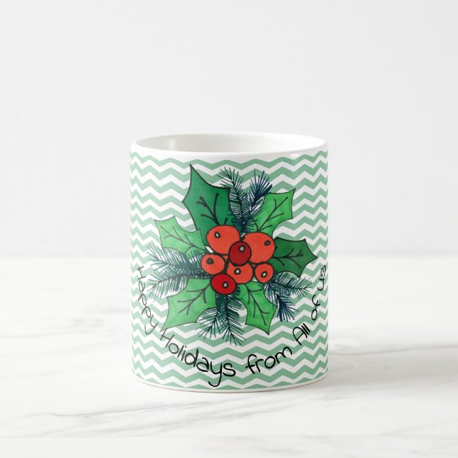 Holly Berries on Chevron Customizable Coffee Mug (Center)