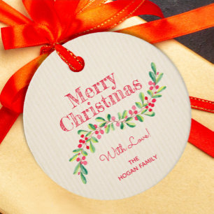 Holly Berries on Ivory Christmas Holiday Round Favour Tags