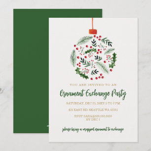 Holly Berries Ornament Exchange Christmas Party Invitation