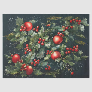 Holly Berries Ornaments and Pine Decoupage Craft P Tissue Paper