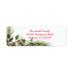 Holly Berries & Pine Custom Holiday Address Labels