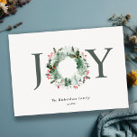 Holly Berries Pine Tree Joy Christmas Wreath Holiday Card<br><div class="desc">If you need any further customisation please feel free to message me on yellowfebstudio@gmail.com.</div>