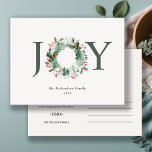 Holly Berries Pine Tree Joy Christmas Wreath Postcard<br><div class="desc">If you need any further customisation please feel free to message me on yellowfebstudio@gmail.com.</div>