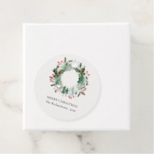 Holly Berries Pine Tree Snow Christmas Wreath Favour Tags