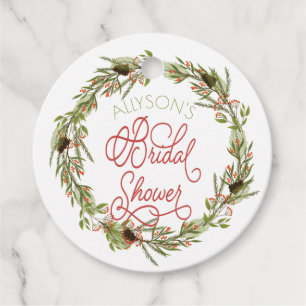 Holly Berries Pine Wreath Holiday Bridal Shower Favour Tags