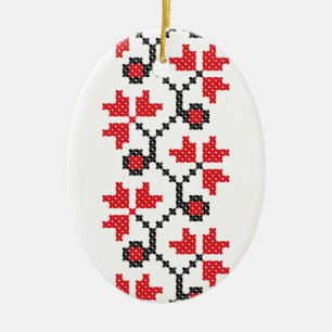 Holly Berries Red flower cross-stitch design Ceramic Ornament