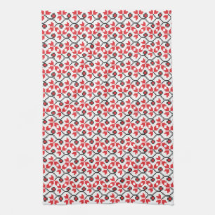 Holly Berries Red flower cross-stitch design Kitchen Towel
