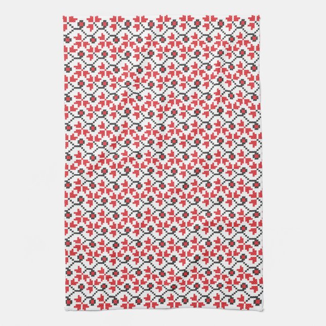 Holly Berries Red flower cross-stitch design Kitchen Towel (Vertical)