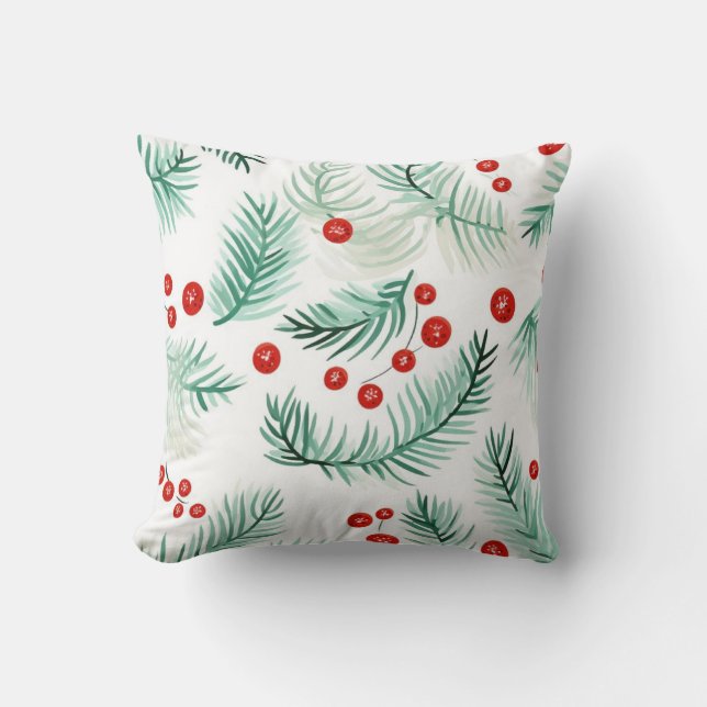 Holly Berries Throw Pillow (Front)